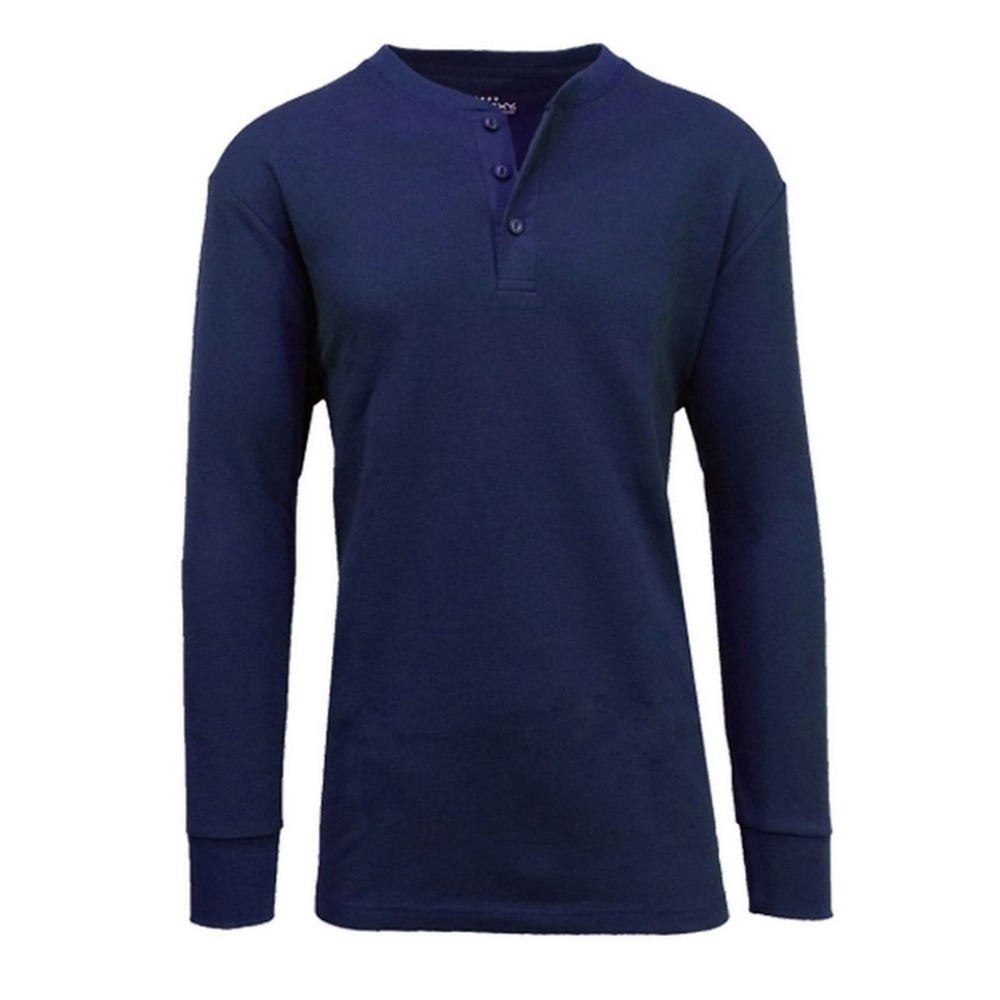 Galaxy by Harvic Waffle Knit Henley Shirt Navy XL